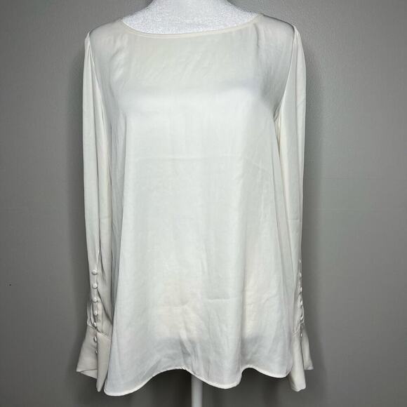 NWT Express Women's White Long Sleeve Blouse Size Medium Button Sleeve Sheer - Picture 1 of 10